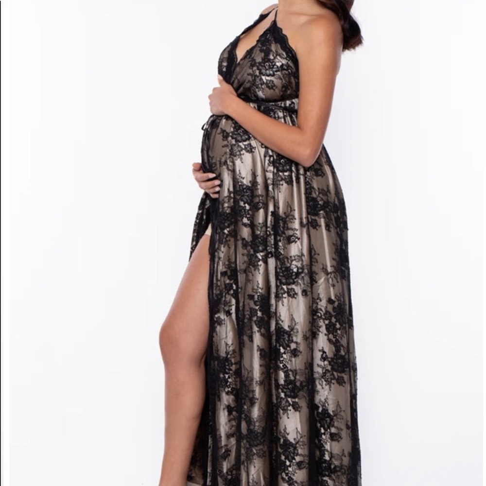 MATERNITY INFINITY LACE MAXI DRESS -BLACK AND NUDE